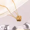 Juego de joyería de trébol de cuatro hojas, acero de titanio, oro real de 18 quilates, pulsera grabada, collar, pendientes, juego de tres piezas de trébol de cuatro hojas, entrega transfronteriza