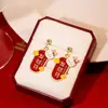 Pendientes de Conejo Lindo de Aguja Plateada para Año Nuevo Artículo Caliente de Año Nuevo Estilo Chino Rojo Buena Suerte y Prosperidad Pendientes Festivos de Dibujos Animados