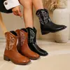E-commerce Transfronteiriço Tamanho Plus Outono/Inverno 2026 Novo Estilo Salto Grosso Botas Western Cowboy Femininas Estilo Europeu e Americano Moda Versátil Botas Curtas