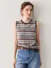 Chaleco de Punto Rayas de Cachemira Estilo Retro Cuello Redondo sin Mangas para Mujer Otoño Temprano 2025 Chaleco sin Mangas Suéter de Punto para Vestir
