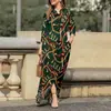 Vestido informal de vacaciones para mujer, de manga larga, con solapa y estampado floral, de algodón, con botones y camisa larga