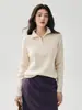 Design de lapela, suéter de malha de cashmere liso para mulheres, simples e versátil, perfeito para uso casual