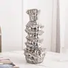 Vaso de Cerâmica Banhado a Ouro e Prata, de Alta Qualidade, Simples, Moderno e Fashion, para Mesa de Jantar, Decoração de Hotel, Mobiliário Doméstico, Lazer e Entretenimento