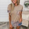 2021 Europa y América Amazon wish verano transfronterizo Camiseta top de manga corta con cuello redondo y bolsillo con costuras de leopardo para mujer