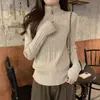 Prenda base de punto acanalado con cremallera, estilo retro, para mujer, perfecta para otoño e invierno, que ofrece un aspecto sofisticado y ajustado, un cuello semi-alto y un top de punto
