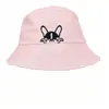 Sombrero de Pescador Bordado de Cachorro de Dibujos Animados para Mujer, Versátil para Viajes Diarios, Viajes al Aire Libre, Protección Solar, Sombrero de Sol Casual a la Moda