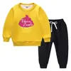 Conjunto de suéter infantil outono e inverno 2023 estudantes novo dupla camada com pelúcia acolchoado quente inverno manga longa conjunto grosso