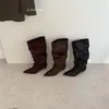 Botas Largas de Invierno para Mujer 2026 con Punta Fina, Botas Plisadas de Tacón de Aguja, Elegantes Botas Tipo Legging, Modernas Botas de Jinete Fruncidas