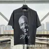 Camiseta de Manga Corta Holgada para Parejas de Ancianos Lavada Pesada con Estampado de Retratos Hip Hop Rap Estilo Americano Vintage Tendencia