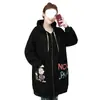 Cárdigan sudadera estampado para mujer talla grande, de longitud media, forrado de polar, engrosado para abrigar, chaqueta con capucha extragrande