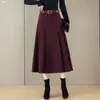 Falda midi plisada de lana mezclada de cintura alta, corte ajustado, estilo retro elegante, con dobladillo ancho, para mujer, Nuevo Estilo Otoño/Invierno 2026