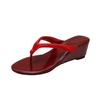 Sandalias de Plataforma con Tacón Alto de Cuña para Mujer Zapatos de Exterior 2025 Verano Estampado de Leopardo Sandalias de Clip para Dedo Sandalias Rojas