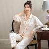 Pijama de seda de hielo fino de doble botonadura estilo chino nuevo para mujer primavera y otoño manga larga seda jacquard hoja de bambú ropa para el hogar verano