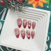 Esmalte de Uñas Forma de Gota Mediana 2025 Rojo Navideño Rayas Francesas Gorro Navideño Copo de Nieve Brillante Uñas Portátiles 24 Piezas