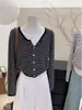 Moda Coreana Estilosa para 2025 Primavera e Outono, Blusa de Tricô Versátil com Efeito de Peça Dupla, Top Casual, Camisa Básica