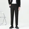 Pantalones Casuales de Negocios para Hombre Ajustados Cónicos de Pierna Recta, Pantalones de Traje Cortos Fluidos, Pantalones Largos