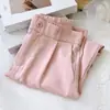 Calça Cigarrete Versátil de Cintura Alta Fina para Primavera e Verão com Cintura Elástica, Calça Casual Reta Cropped Feminina Primavera 2025