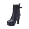 Chegada Nova Fivela de Cinto Zíper Lateral de Viagem Botas Curtas Botas de Cavaleiro Mesa de Água Salto Alto Grosso Tamanho Grande Botas de Comércio Exterior