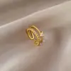 [Galvanoplastia de ouro real] Design Europeu e Americano ins Wind Geometry Diamond Ball Ring Anel Aberto de Vento Frio para Mulheres