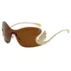 Gafas de sol sin montura de una pieza estilo europeo y americano para mujer, Gafas de sol de moda y personalizadas con incrustaciones de diamantes en las patillas de cisne para hombres modernos Sk8011