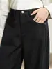 Su Du Novo Estilo Trava Cor Preto Dourado Lyocell Algodão Calça Foice Patchwork 3D Casual Bolsos Traseiros Jeans Solto Feminino