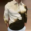 Nova Camisa Polo Casual Masculina de Outono 2023, Comércio Exterior, Estampa 3D, Cor Sólida, Zíper, Manga Longa