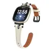 Pulseira de Couro em T Cravejada de Diamantes para Fitbit Versa 4, Versa 3, Afinando a Cintura, Pulseira de Couro para Smartwatch Pequena