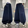 Calça de Moletom Tricô Color Block na Cintura para Meninos Estilo Primavera e Outono Joggers Soltos para Estudantes Calças Casuais com Punho Venda por Atacado