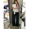 Camiseta de Verano Blanca Pura de Algodón Puro para Mujer, Cuello Redondo Pequeño, Manga Corta, Corte Recto en los Hombros, Estilo Holgado de Talla Grande, Camiseta Fina para Capas