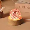 Bola de Cristal Colorida Transfronteiriça com Rachaduras de Gelo, Redonda, Base Luminosa de Madeira, Bola de Cristal, Luz Noturna, Ornamentos de Mesa, Decoração, Presentes