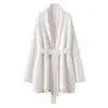 Suéter abrigo de punto grueso de cachemira 2026 otoño e invierno nuevo para mujer, estilo suelto y casual, de longitud media, cuello en V