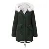 Casaco Europeu Transfronteiriço Feminino de Algodão Parka com Gola de Pelo Branco Comprimento Médio com Capuz Inverno Quente Casaco de Veludo Casaco Feminino de Algodão