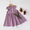 Vestido de Niña 25 Nuevo Verano Estilo Coreano Volantes Morado Temperamento Estilo Occidental Vestido de Princesa de Manga Corta con Vuelo para Niñas y Niñas de Mediana Edad