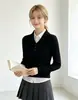 Suéter de punto de cuello alto de manga larga estilo universitario nuevo para otoño e invierno estilo coreano para mujer, elegante y adelgazante, jersey de canalé