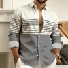 Moda transfronteriza de primavera y otoño, camisa de rayas de manga larga versátil para hombre, adecuada para el uso diario y ocasiones de negocios informales, con estampado 3D