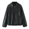 Chaqueta de cuero transfronteriza europea y americana con cuello de solapa, holgada y elegante, chaqueta con cremallera para mujer, única y moderna, cuero versátil de estilo europeo y americano