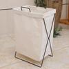 Cesta de Lavandería de Algodón y Lino Impermeable Cesta para Ropa Sucia Cesta de Almacenamiento de Ropa Sencilla Japonesa con Soporte de Hierro Tela Plegable Cesta Cubo para Ropa Sucia