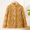 Jaqueta Pequena de Algodão com Lã para Outono e Inverno de Mães Petite, Casaco de Algodão Floral para Avós de Meia-Idade e Idosos, Roupa Externa de Algodão Grossa e Quente