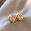 Brincos de Tarraxa Zircônia Oval Escovada Geométrica Agulha de Prata, Simples e Versáteis, Brincos da Moda para o Dia a Dia, Estilo de Nicho, Brincos de Alta Qualidade