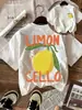 Transfronterizo 220G Camiseta Creativa de Limón con Patrón de Cello para Mujer Top de Verano Camiseta Suave