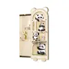 Espejo de Cuerpo Completo Oculto Push-Pull Estilo Panda Color Crema con Perchero para Entrada, Espejo de Vestir, Estante de Almacenamiento con Tablero Perforado
