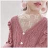 Camiseta Base de Encaje para Mujer, de Manga Larga, Dulce de Cuello Alto, Ropa Interior para Otoño e Invierno, Top Versátil Sexy de Malla Hueca con Cuello Redondo