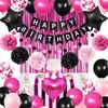 Juego de globos de colores contrastantes negro y rojo rosa más vendido transfronterizo, cortina de flecos de seda de lluvia, bola de flor de papel, suministros de decoración para fiestas de adultos para mujeres