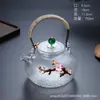 Olla Gruesa Estilo Japonés Directo con Patrón Martillado Grullas, Hervidor de Fuego, Tetera para Hervir Té, Incrustada con Flor de Ciruelo, Olla de Vidrio Resistente al Calor