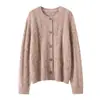 Nuevo cárdigan de cachemir puro para mujer de otoño e invierno, suéter de punto con hilo moteado de cuello redondo, suéter holgado, top casual, abrigo grueso