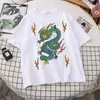 Nueva camiseta casual para mujer Street Top para mujer Camiseta ulzzang Dragón chino vintage Cuello redondo