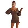 Vestido Bodycon de Cuello Cuadrado con Cordón Fruncido Vestido Sexy de Manga Abullonada Estilo Chica Caliente Europea y Americana Ajustado Vestido de Fiesta Vestido Corto
