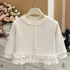 Top de Manga Larga con Dobladillo de Encaje, Estilo Coreano Otoño Nuevo, Ropa para Bebés y Niños