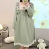 Pijama Plus Size Feminino Primavera e Outono Novo 6535 Algodão Manga Longa Camisola Estilo Princesa Coreana Menina Gordinha Plus Size Roupas de Casa