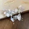 Brincos de Flores de Tecido de Cristal Estilo Fada da Agulha de Prata com Pérolas, Brincos de Luxo Leve de Alta Qualidade, Acessórios de Orelha Doces e Modernos